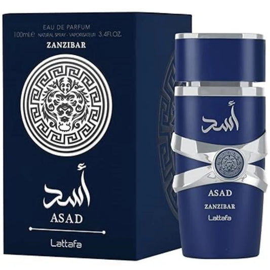 Lattafa Asad Zanzibar Blue Edition For Men Eau de Parfum Spray 3.4 Ounce Spicy Fragrance Warm Note Of Premium Luxury Fragrance