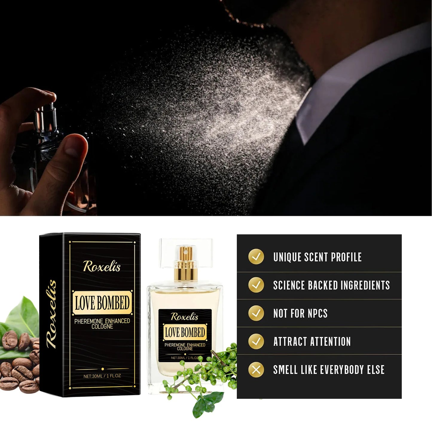 Roxelis 30ml Man Pheromone Cologne Perfume Dating Attract Flirting Long Lasting Scent Gentlemen Charm Body Fresh Perfume Spray