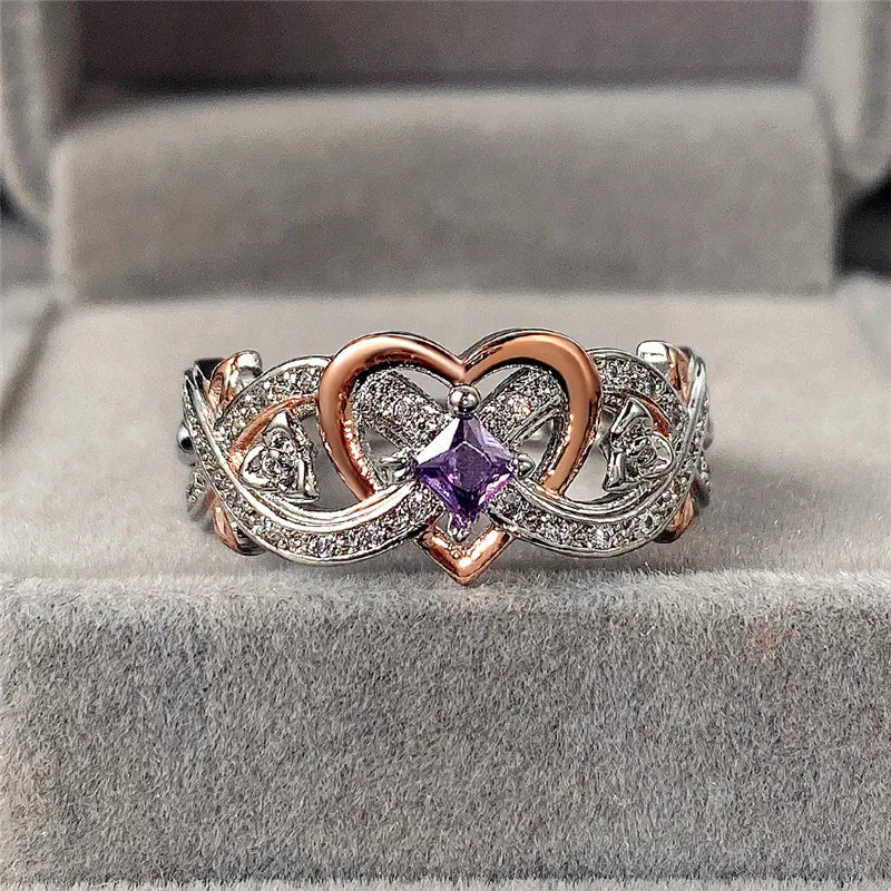 Huitan Creative Women's Heart Rings with Romantic Rose Flower Design Wedding Engagement Love Rings Hot Sale Aesthetic Jewelry