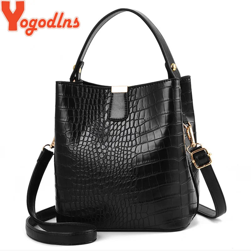 Yogodlns Retro Alligator Bucket Bags Women Crocodile Handbag Large Capacity Crossbody Bag New Shoulder Messenger Bag Phone Purse