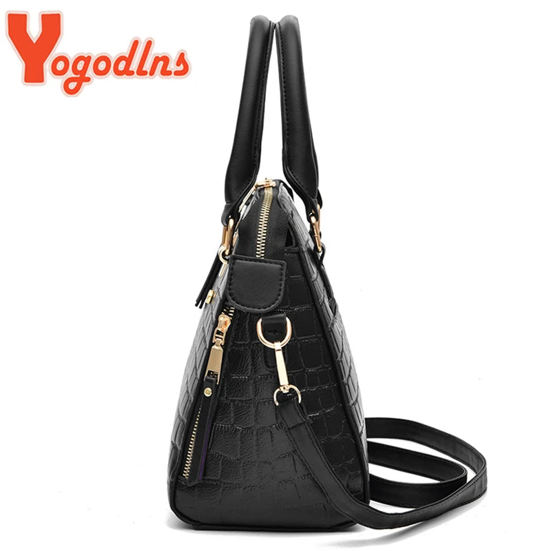 Yogodlns Luxury Crocodile Pattern Handbag Women Winter New PU Leather Tassel Shoulder Bag Brands Design Handle Bag Lady Purse