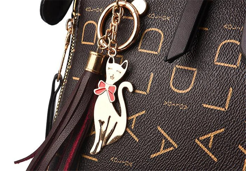 Fashion English Letter Handbag Women PU Leather Tassel Top-handle Bag Luxury Shoulder Bag Large Capacity Lady Tote Design Purse