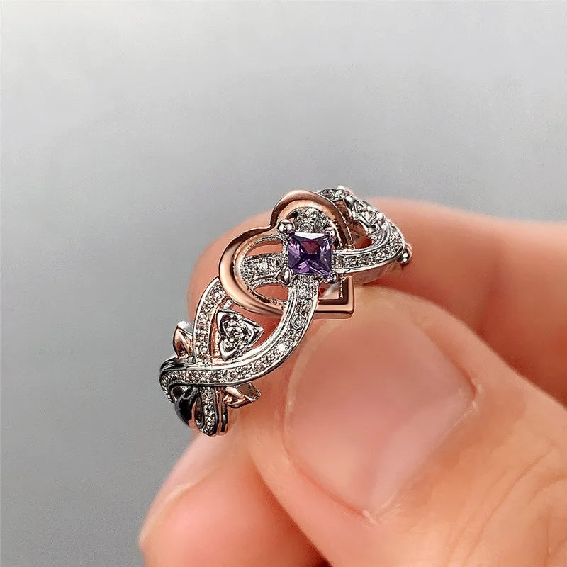 Huitan Creative Women's Heart Rings with Romantic Rose Flower Design Wedding Engagement Love Rings Hot Sale Aesthetic Jewelry