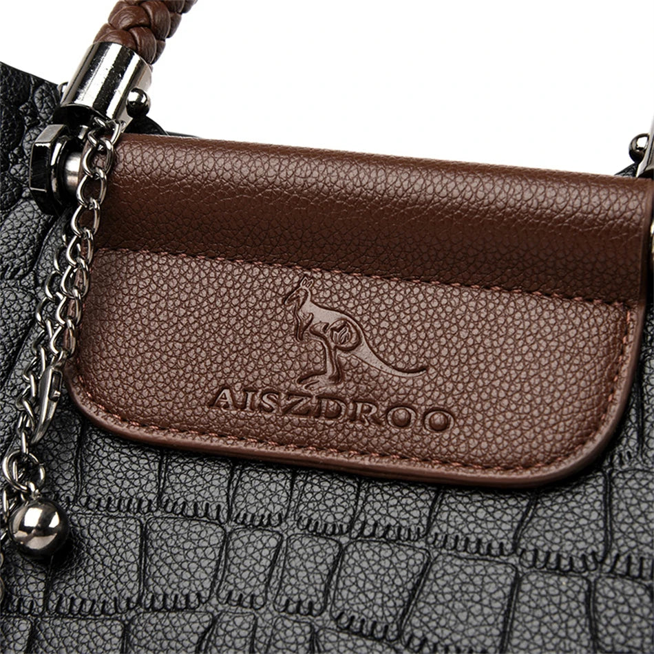 Brand Leather 3 Layers Alligator Crossbody Bag for Women Female Shoulder Messenger Sac Luxury Designer Ladies Handbags