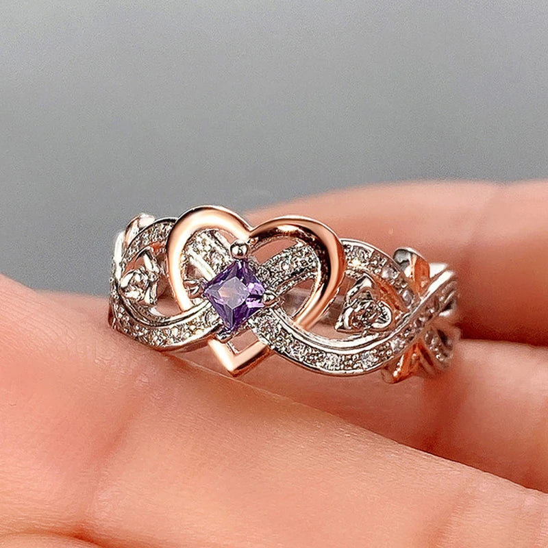 Huitan Creative Women's Heart Rings with Romantic Rose Flower Design Wedding Engagement Love Rings Hot Sale Aesthetic Jewelry