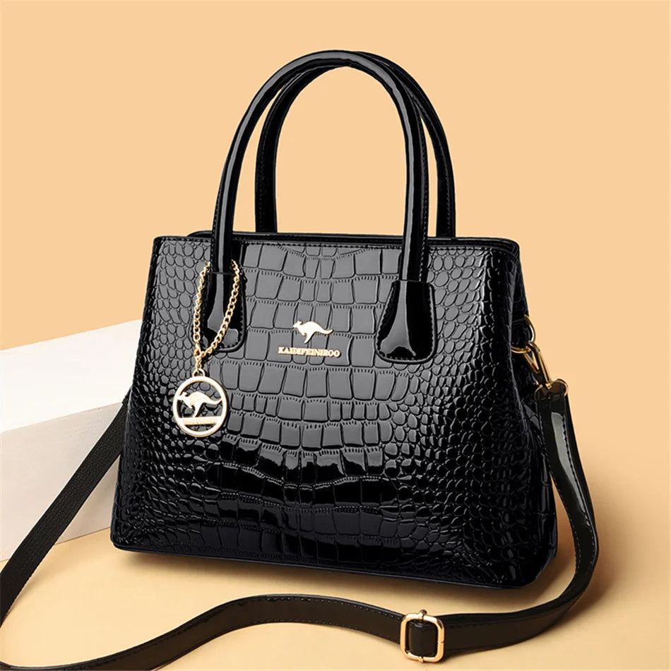 Luxury Patent Leather Crossbody Bags Women Crocodile Pattern Sac 2024 Large Capacity Ladies Shoulder Tote Bags Designer Purse