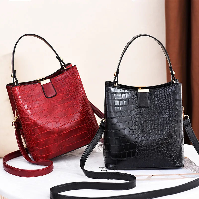 Yogodlns Retro Alligator Bucket Bags Women Crocodile Handbag Large Capacity Crossbody Bag New Shoulder Messenger Bag Phone Purse