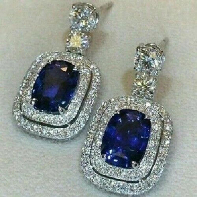 Huitan New Trendy Blue CZ Earrings for Women Bling Bling Ear Dangle Accessories Temperament Elegant Wedding Jewelry Wholesale