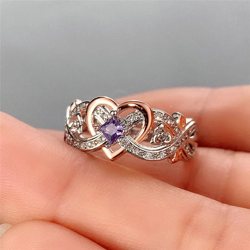 Huitan Creative Women's Heart Rings with Romantic Rose Flower Design Wedding Engagement Love Rings Hot Sale Aesthetic Jewelry