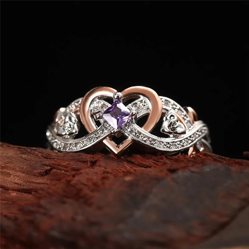 Huitan Creative Women's Heart Rings with Romantic Rose Flower Design Wedding Engagement Love Rings Hot Sale Aesthetic Jewelry