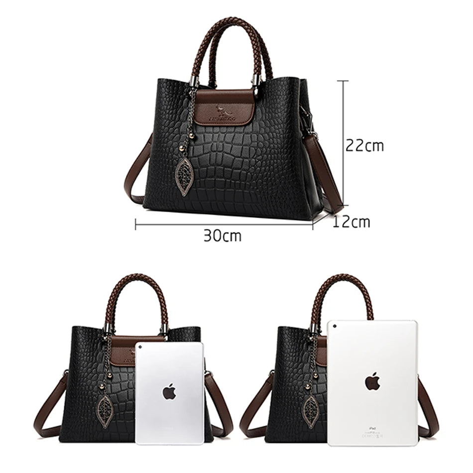 Brand Leather 3 Layers Alligator Crossbody Bag for Women Female Shoulder Messenger Sac Luxury Designer Ladies Handbags