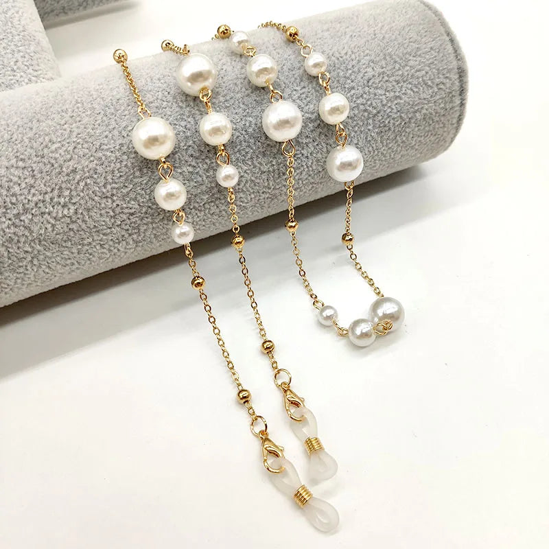 Sunglass Chain Beaded Pearl Chain Eyeglass Lanyard Holder Strap Silicone Loops Women Necklace Outside Casual Accessory