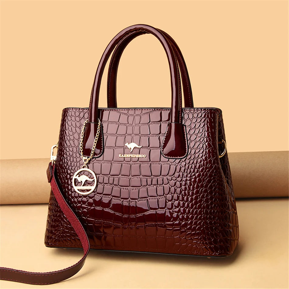 Luxury Patent Leather Crossbody Bags Women Crocodile Pattern Sac 2024 Large Capacity Ladies Shoulder Tote Bags Designer Purse