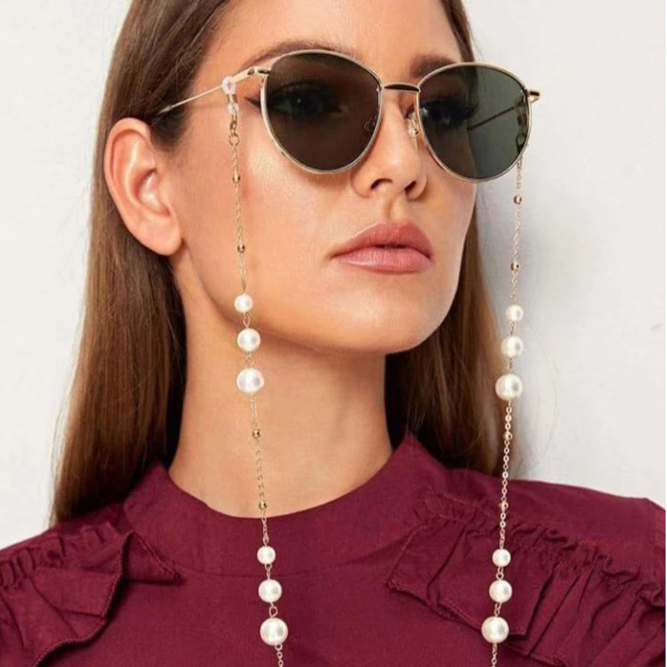 Sunglass Chain Beaded Pearl Chain Eyeglass Lanyard Holder Strap Silicone Loops Women Necklace Outside Casual Accessory