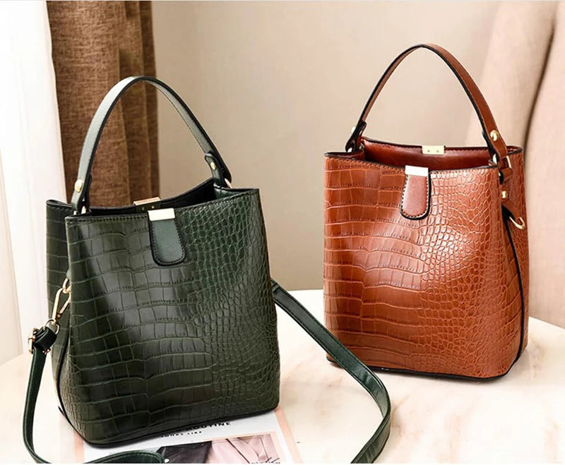 Yogodlns Retro Alligator Bucket Bags Women Crocodile Handbag Large Capacity Crossbody Bag New Shoulder Messenger Bag Phone Purse