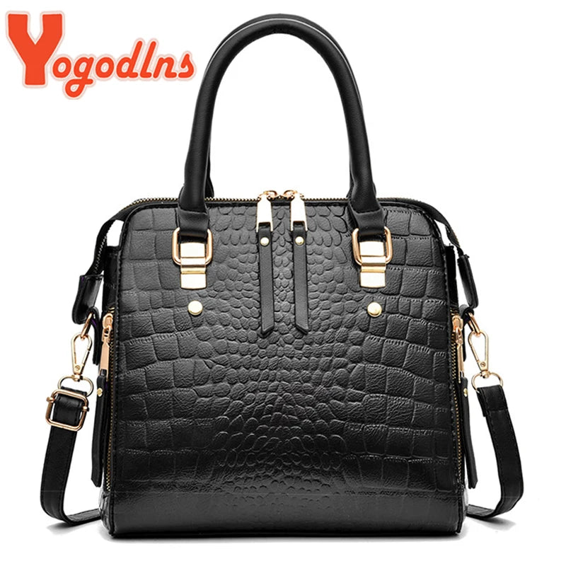 Yogodlns Luxury Crocodile Pattern Handbag Women Winter New PU Leather Tassel Shoulder Bag Brands Design Handle Bag Lady Purse