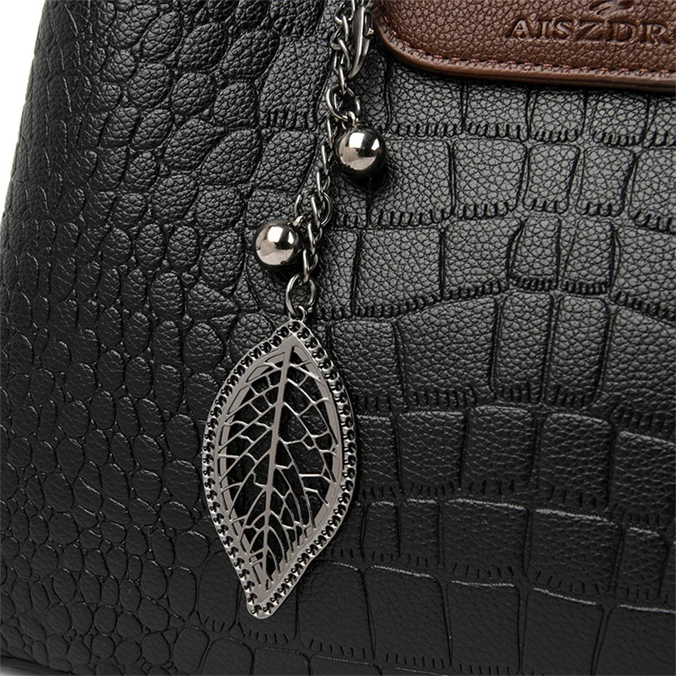 Brand Leather 3 Layers Alligator Crossbody Bag for Women Female Shoulder Messenger Sac Luxury Designer Ladies Handbags