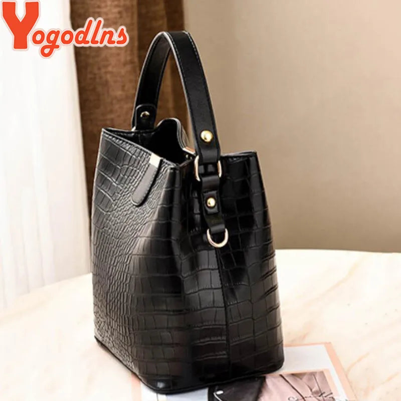 Yogodlns Retro Alligator Bucket Bags Women Crocodile Handbag Large Capacity Crossbody Bag New Shoulder Messenger Bag Phone Purse