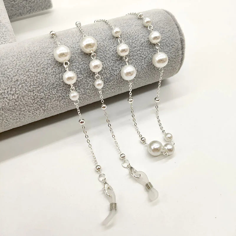 Sunglass Chain Beaded Pearl Chain Eyeglass Lanyard Holder Strap Silicone Loops Women Necklace Outside Casual Accessory