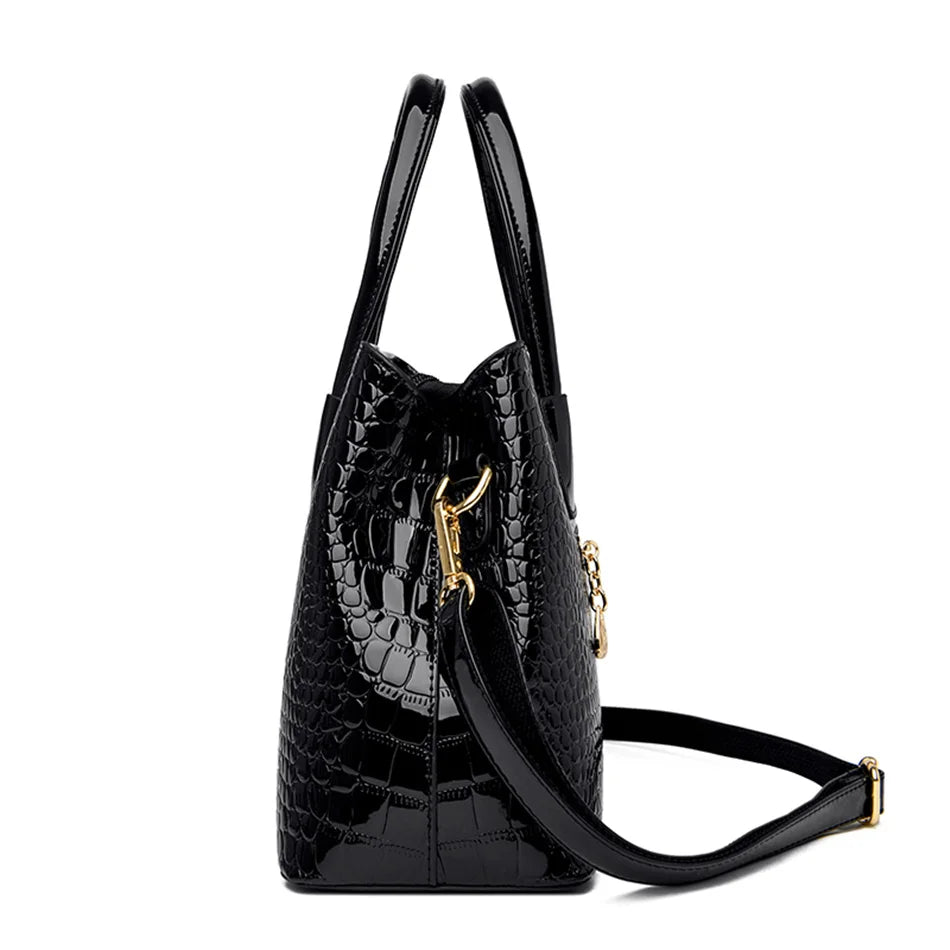 Luxury Patent Leather Crossbody Bags Women Crocodile Pattern Sac 2024 Large Capacity Ladies Shoulder Tote Bags Designer Purse