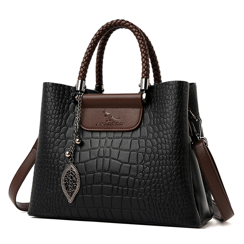 Brand Leather 3 Layers Alligator Crossbody Bag for Women Female Shoulder Messenger Sac Luxury Designer Ladies Handbags