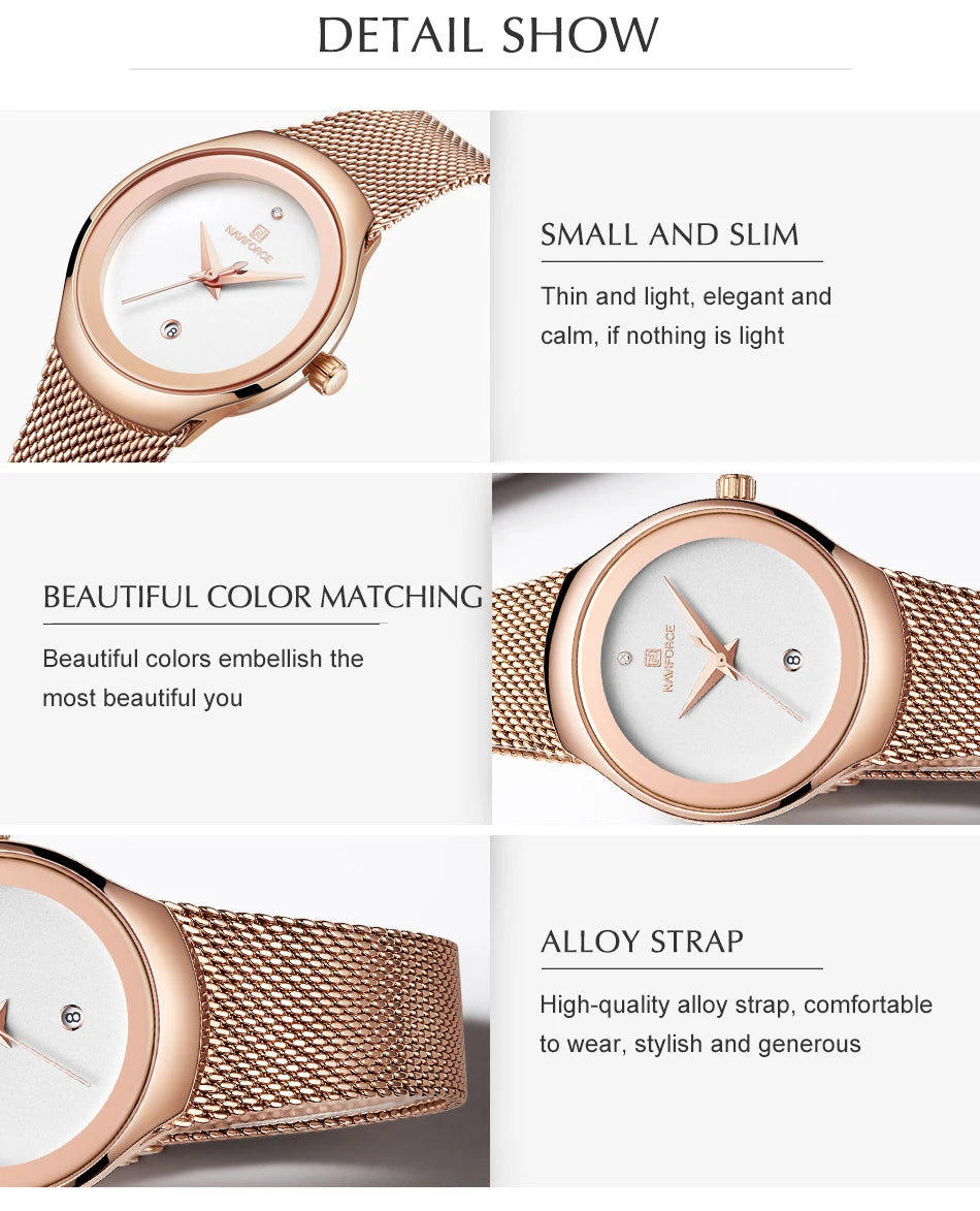 NAVIFORCE Watch Women Fashion Dress Quartz Watches Lady Stainless Steel Waterproof Wristwatch Simple Girl Clock Relogio Feminino