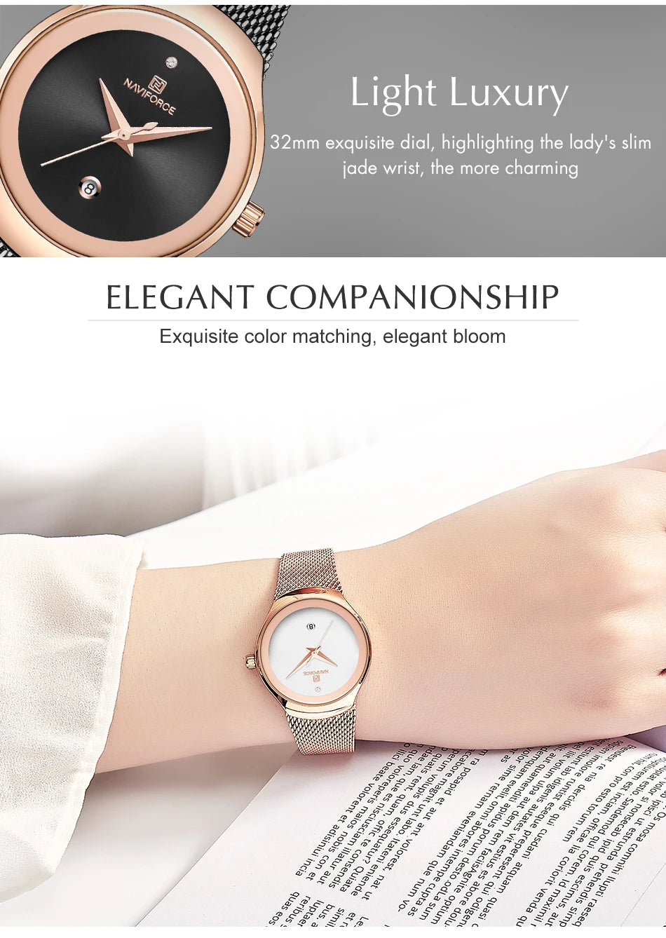 NAVIFORCE Watch Women Fashion Dress Quartz Watches Lady Stainless Steel Waterproof Wristwatch Simple Girl Clock Relogio Feminino