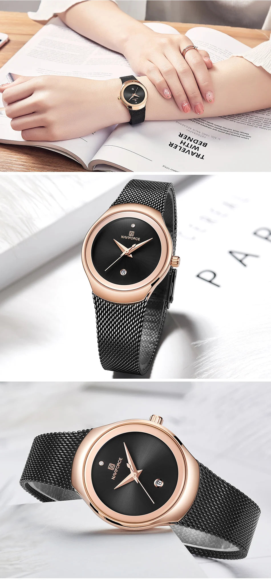 NAVIFORCE Watch Women Fashion Dress Quartz Watches Lady Stainless Steel Waterproof Wristwatch Simple Girl Clock Relogio Feminino