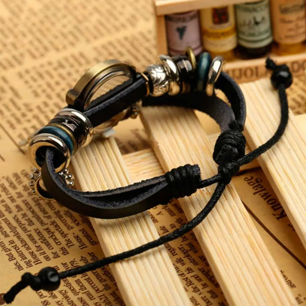 Handmade Butterfly Beads Bracelet Quartz Watch Clock Women Man Lovers Vintage Retro Bracelet Leather Strap Bracelets Dress Watch