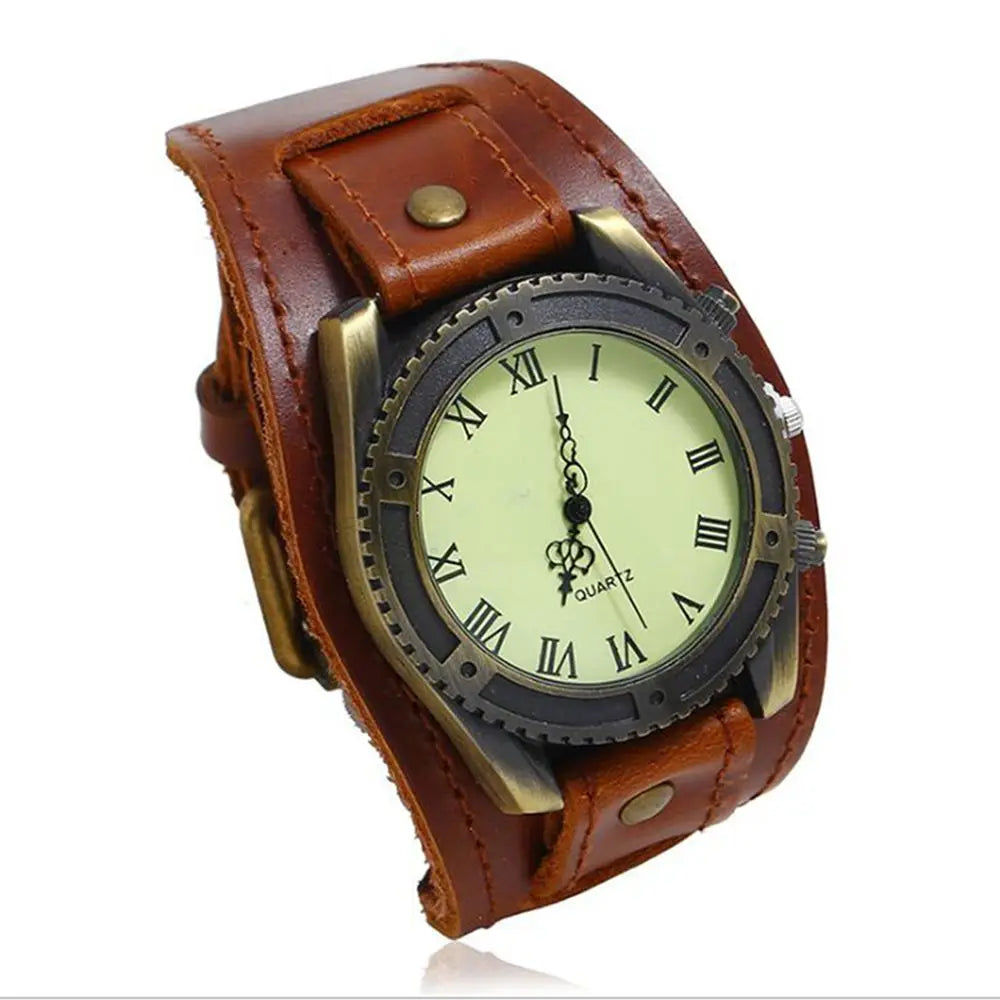 2025 Hot Selling Vintage Cow Leather Bracelet Watch Men Women Wrist Watches Roman Numerals Casual Quartz Watch Relogio Feminino