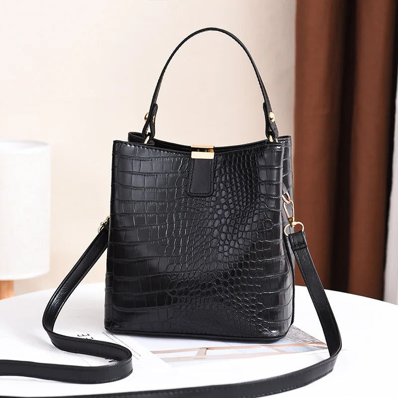 Yogodlns Retro Alligator Bucket Bags Women Crocodile Handbag Large Capacity Crossbody Bag New Shoulder Messenger Bag Phone Purse