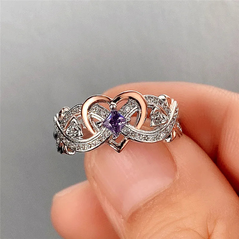 Huitan Creative Women's Heart Rings with Romantic Rose Flower Design Wedding Engagement Love Rings Hot Sale Aesthetic Jewelry