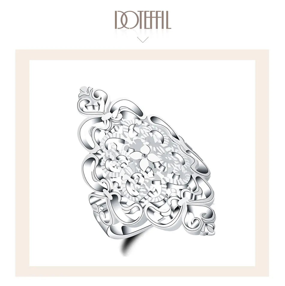 DOTEFFIL 925 Sterling Silver Pattern Hollow Ring For Women Fashion Wedding Engagement Party Gift Charm Jewelry