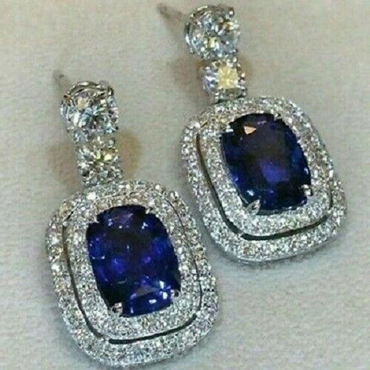 Huitan New Trendy Blue CZ Earrings for Women Bling Bling Ear Dangle Accessories Temperament Elegant Wedding Jewelry Wholesale