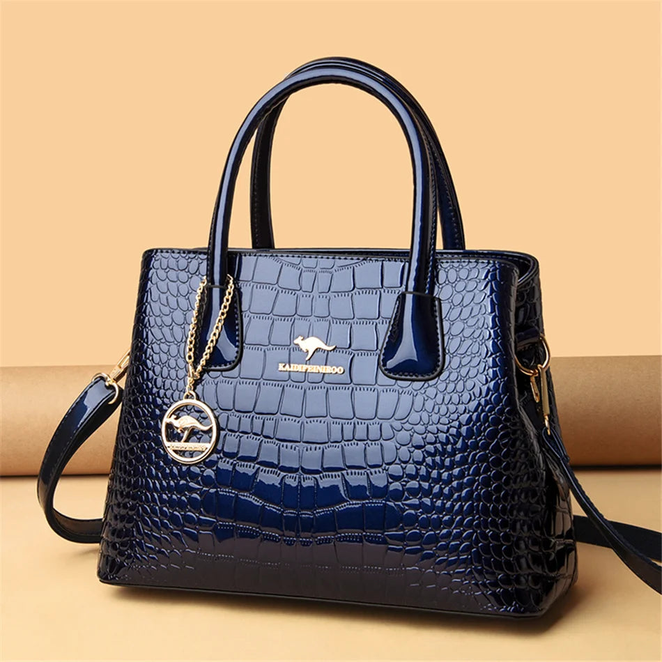 Luxury Patent Leather Crossbody Bags Women Crocodile Pattern Sac 2024 Large Capacity Ladies Shoulder Tote Bags Designer Purse