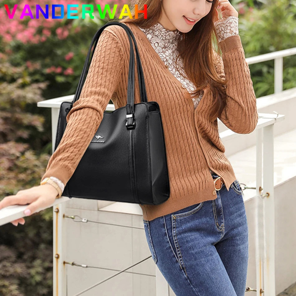 Genuine Soft Leather Handbags for Women Vintage Shoulder Tote Bag Luxury Designer Ladies Large Capacity Purse Bags Sac A Main