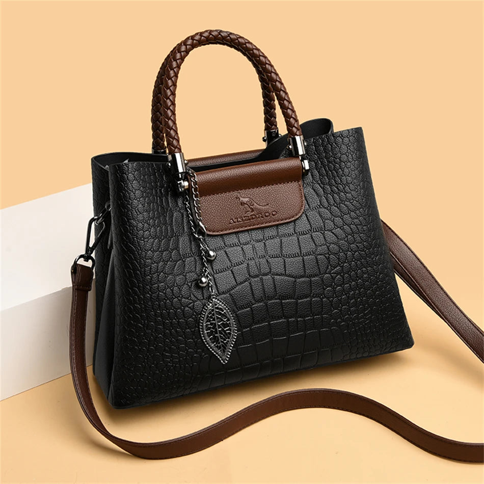 Brand Leather 3 Layers Alligator Crossbody Bag for Women Female Shoulder Messenger Sac Luxury Designer Ladies Handbags