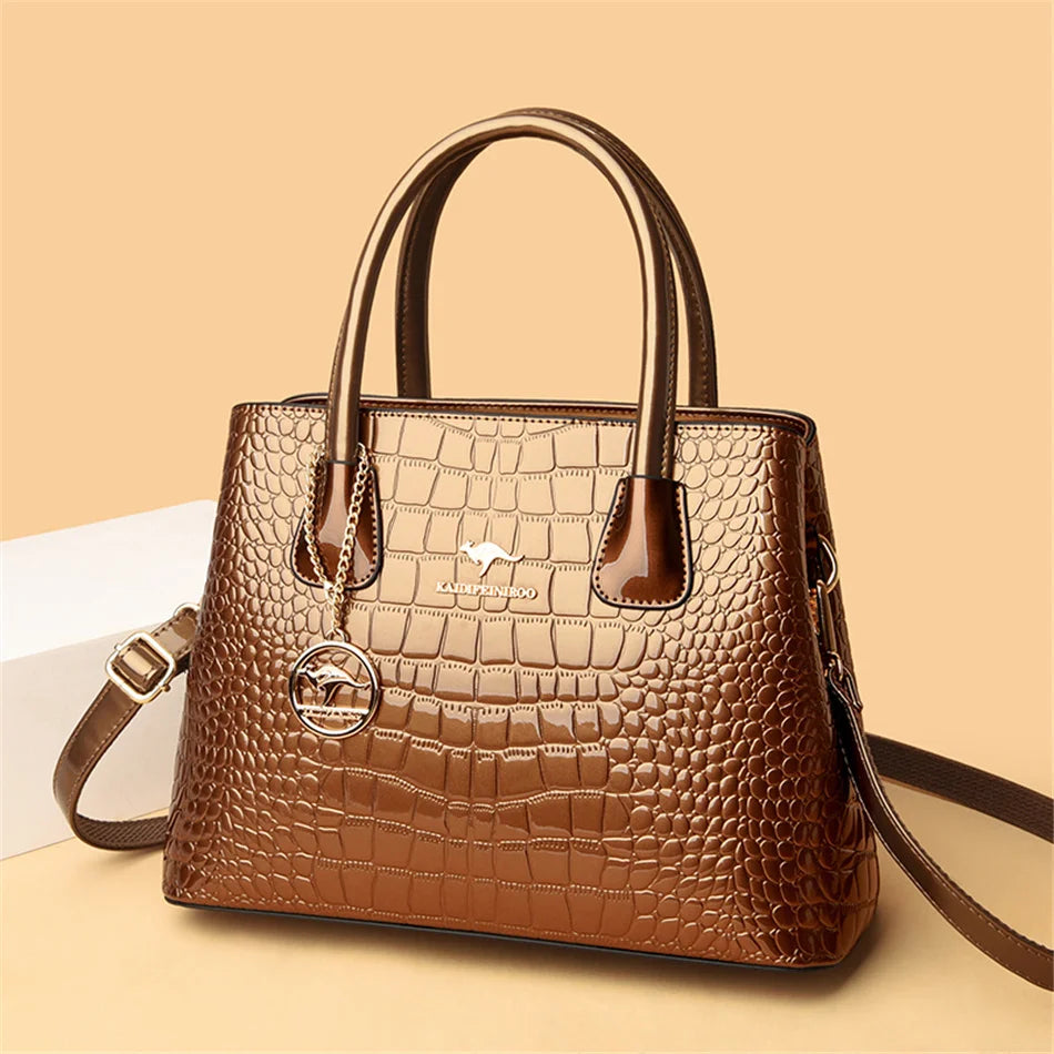 Luxury Patent Leather Crossbody Bags Women Crocodile Pattern Sac 2024 Large Capacity Ladies Shoulder Tote Bags Designer Purse