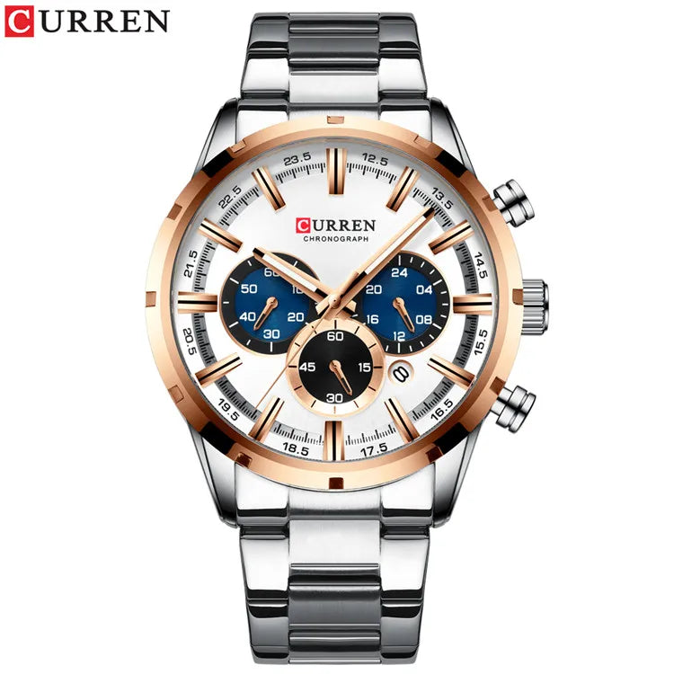 Curren Men's Watch Blue Dial Stainless Steel Band Date Mens Business Male Watches Waterproof Luxuries Men Wrist Watches for Men