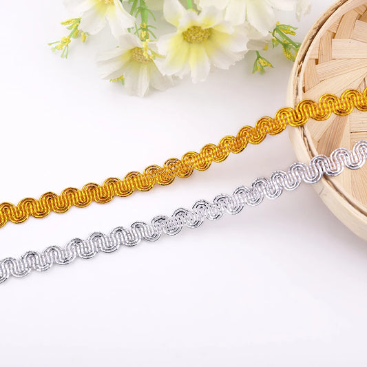 2Yards 0.9cm Golden Silver Wavy Lace Trim Ribbon Clothing Silk  Headwear Home Textile Accessories Handmade Lace