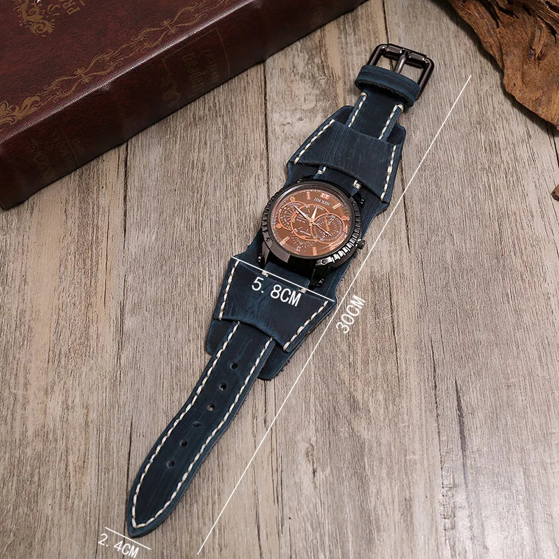 New Fashion Men's Watches Luxury Big Dial Quartz Lovers Watch Wide Genuine Leather Punk Bracelet Sport Wristwatch Men Gift