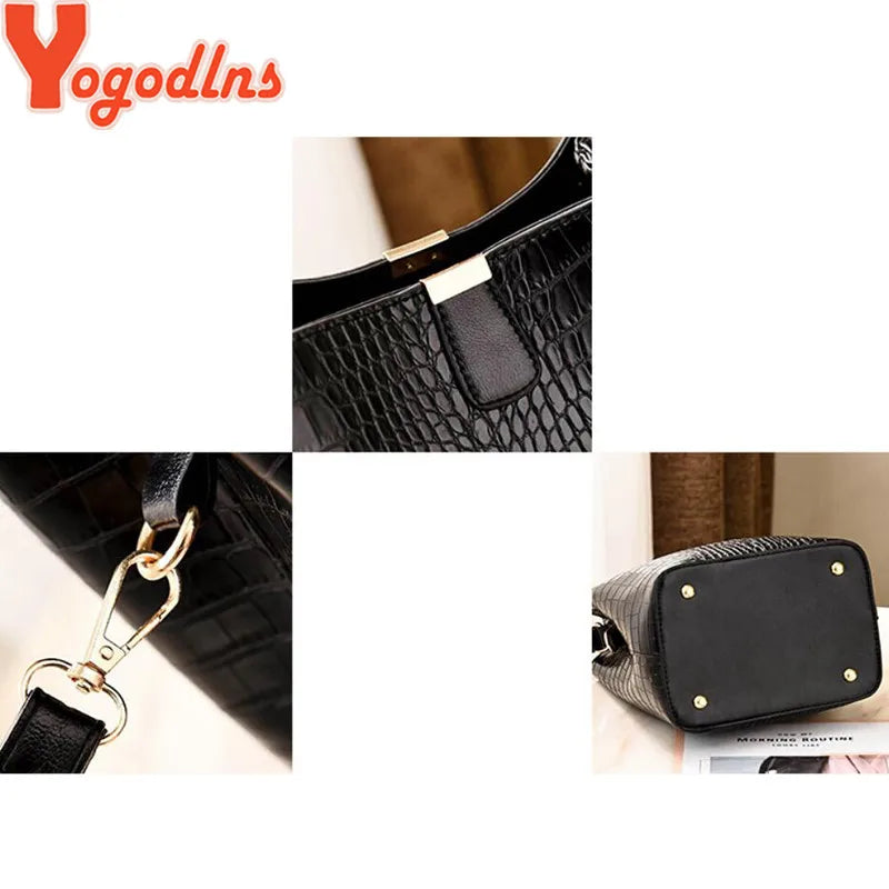 Yogodlns Retro Alligator Bucket Bags Women Crocodile Handbag Large Capacity Crossbody Bag New Shoulder Messenger Bag Phone Purse