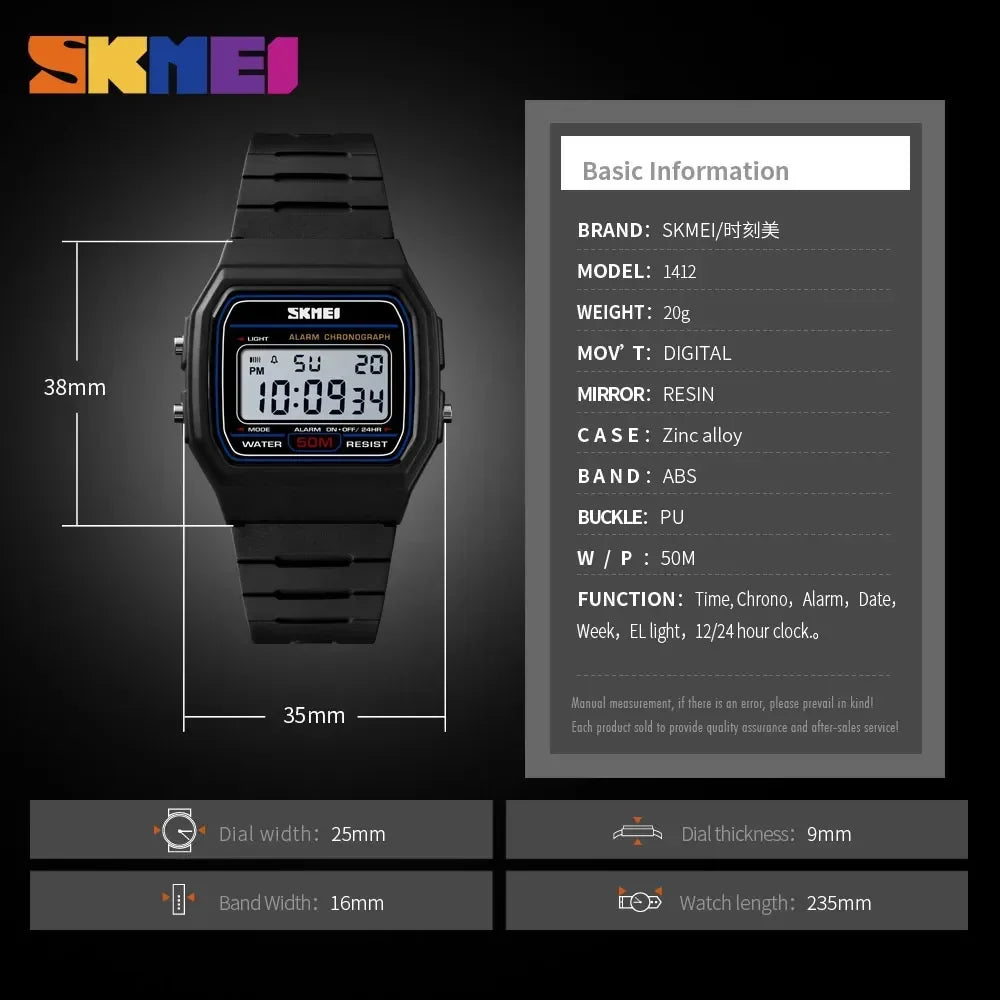 SKMEI 1412 Fashion Women Digital Watch Waterproof Display Date Week Female Wristwatch Sports Couple Watches Relogio Feminino