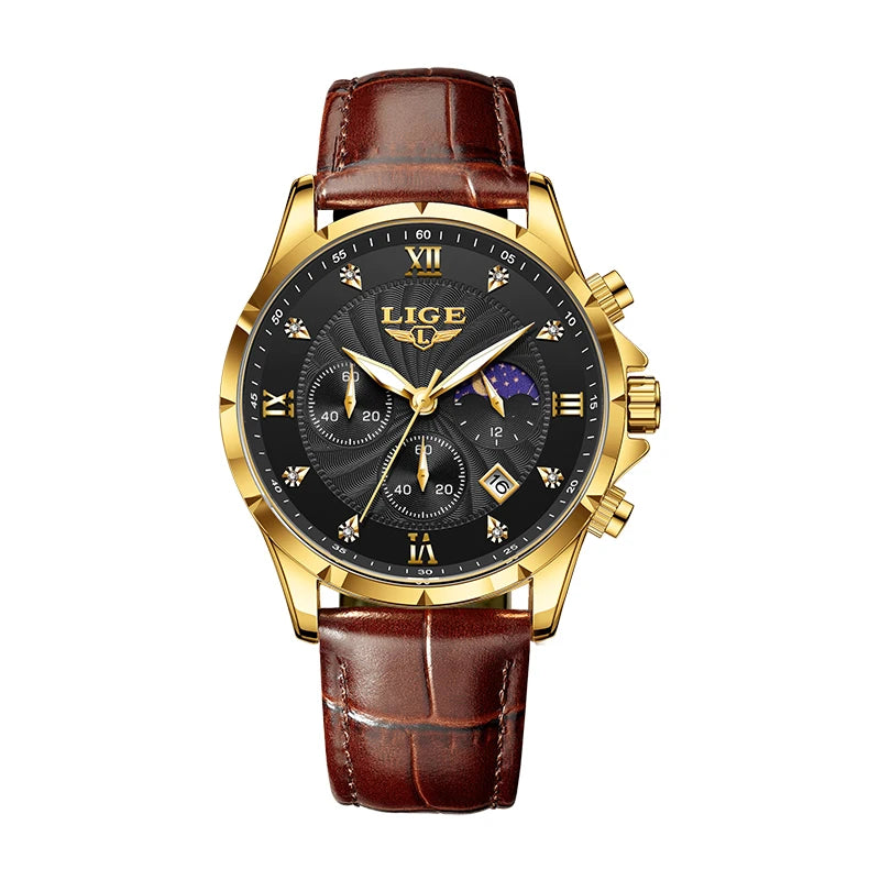 New Mens Watches LIGE Top Brand Luxury Leather Casual Quartz Watch Men's Sport Waterproof Clock Watch Relogios Masculino+Box