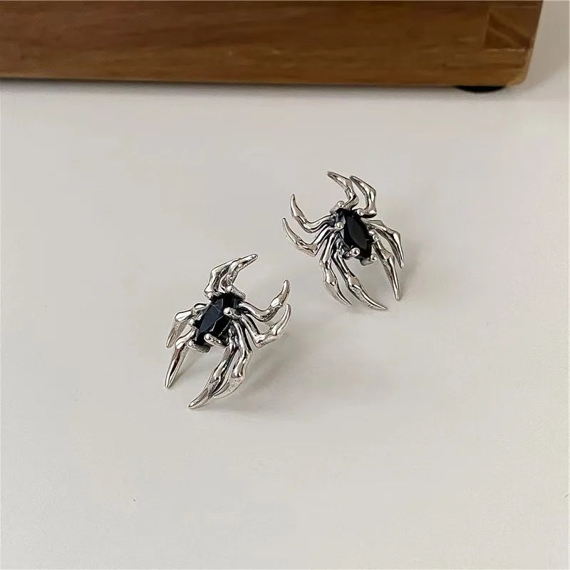 Halloween Gothic Retro Old Spider Zircon Earrings Women Fashion Design Black Zircon Earring Party Jewelry Gifts Wholesale