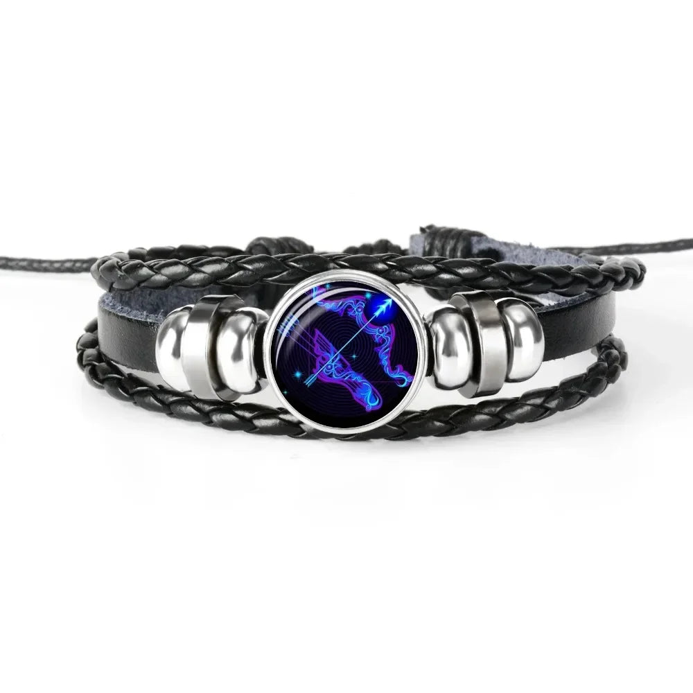 12 Constellation Zodiac Sign Charm Luminous Bracelets Men Women Vintage Multilayer Wrap Leather Bracelet Bangle Birthday Gift