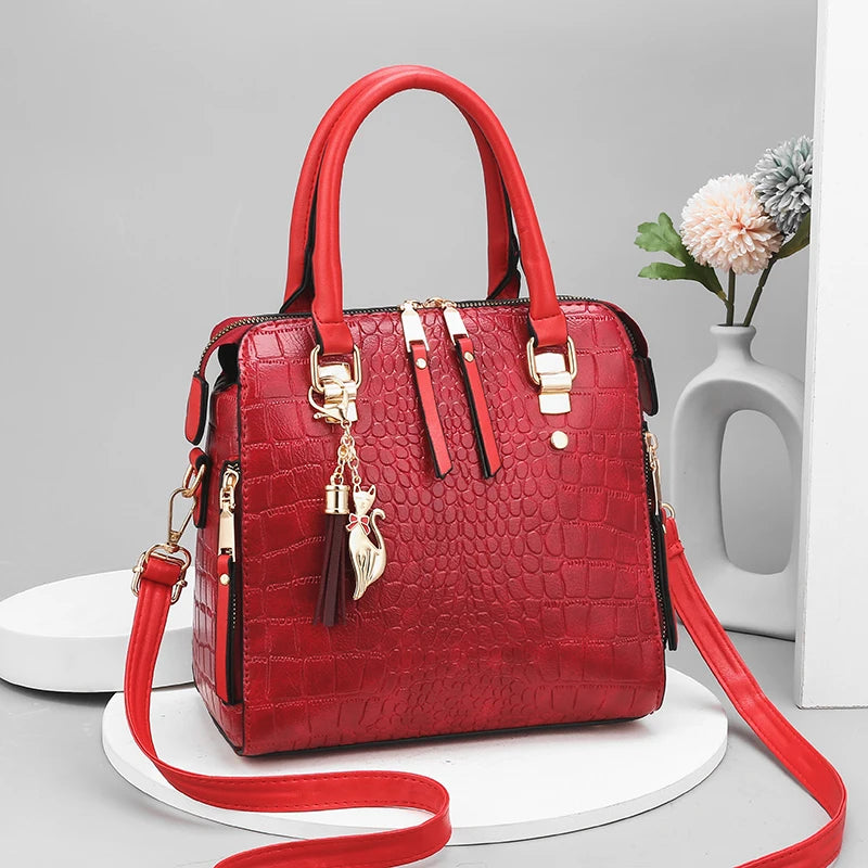 Luxurious Crocodile Embossed Tote Handbag - Spacious, Elegant, and Versatile Crossbody Satchel Purse with Solid Color Design, Mu