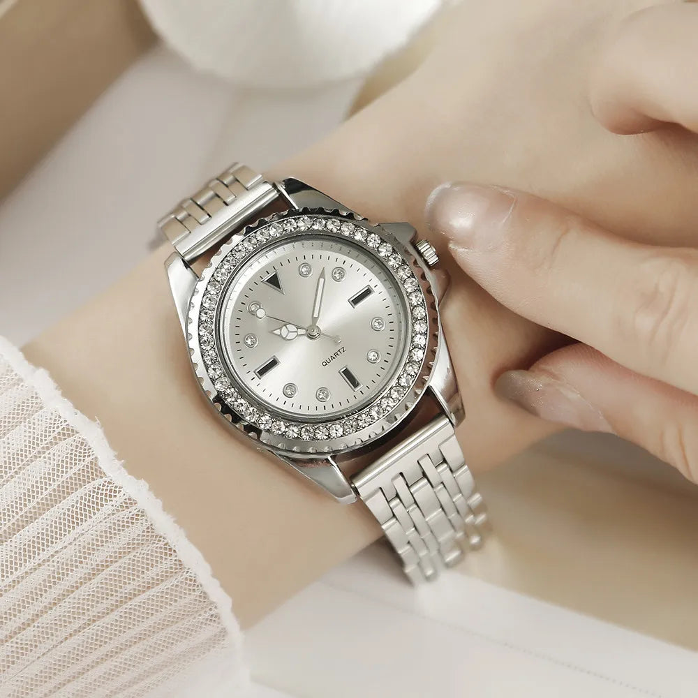 Fashion Ladies Silver Simple Full Diamond English Watch 2023 New Brand Women's Stainless Steel Clock Luxury Dress Watches