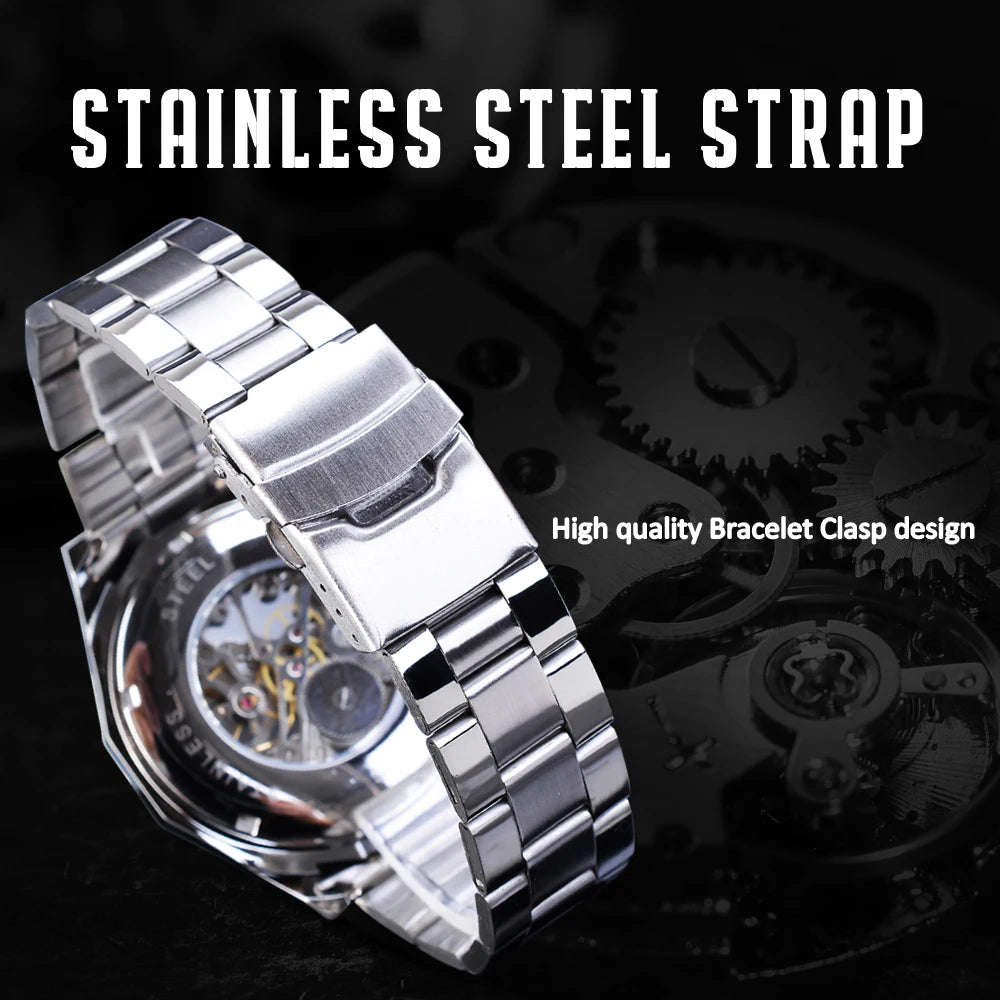 WINNER Classic Skeleton Watch for Men Luminous Hands Mechanical Watches Stainless Steel Strap Luxury Brand Forsining Wristwatch