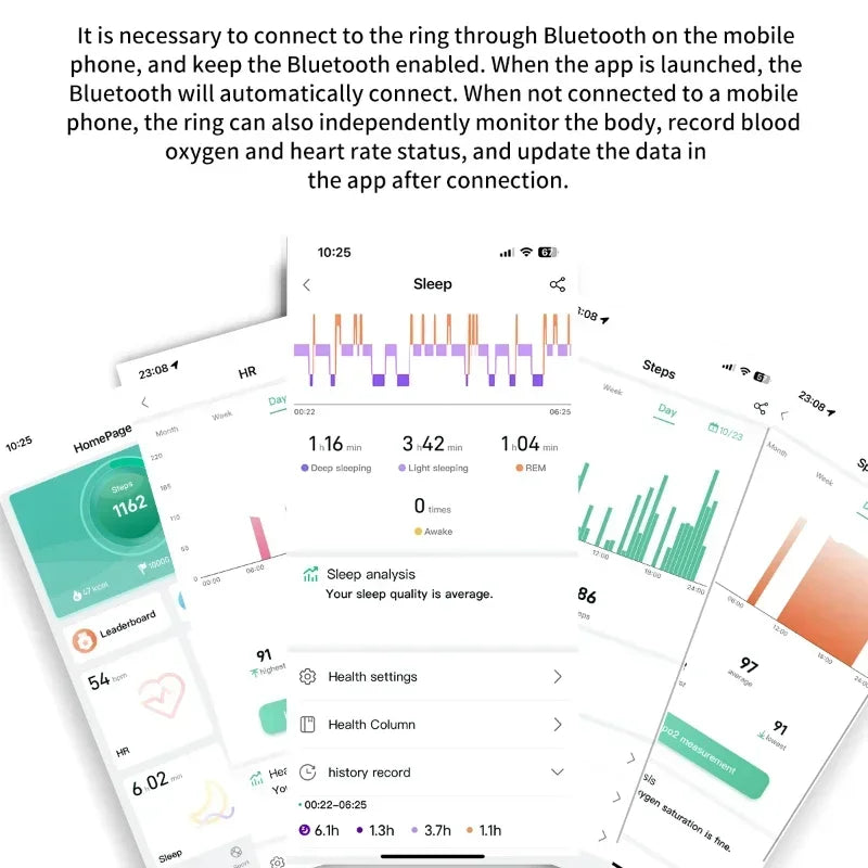 Smart Rings Steps Heart Rate Blood Oxygen Saturation Sleep Distance Calories IP68 Smart Ring Waterproof Multi-sport Mode Tracker